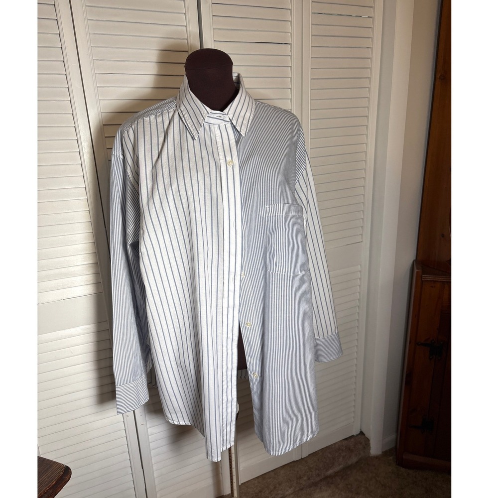 Sonoma Goods For Life Blue White Mixed Stripe Button Up Shirt 1X Plus Size